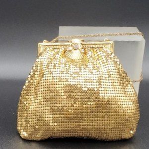 Vintage DURAMESH Gold Mesh Evening Purse with "Jeweled" Clasp and Chain